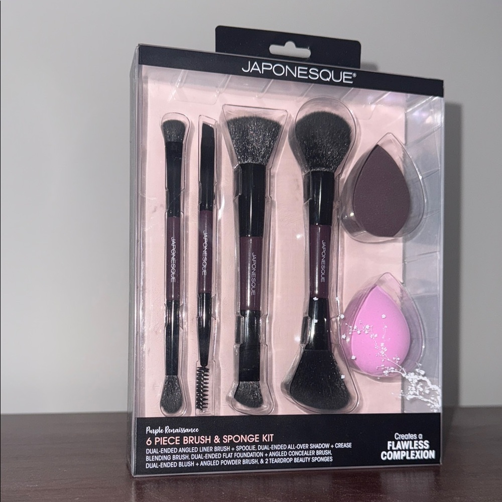 Japonesque 6 Piece Brush & Sponge Kit - Black and Pink